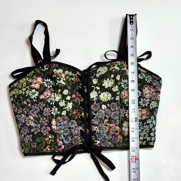 Floral Tapestry Corset Lace-Up Crop Top Fairy Romantic Ren Fair Regency Witchy - Picture 11 of 11